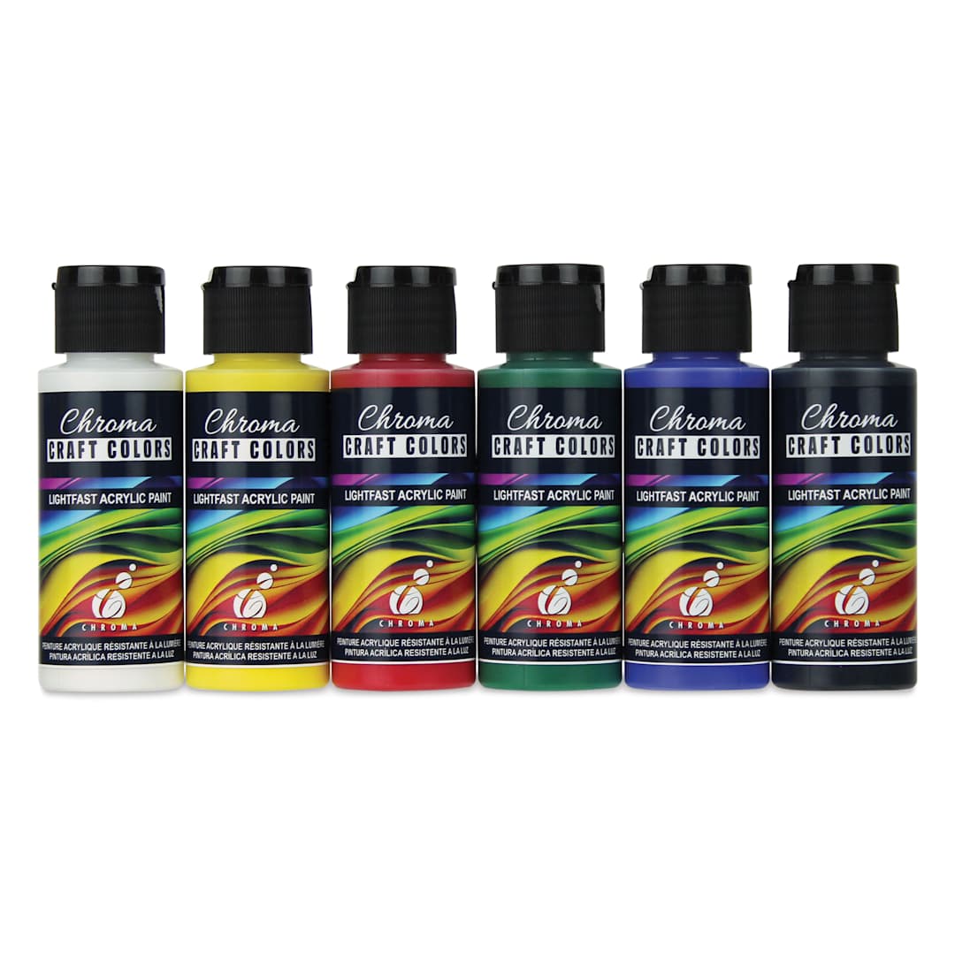 Open in modal - Chroma Craft Colors Acrylic Paints - Basic Colors, Set of 6, 2 oz