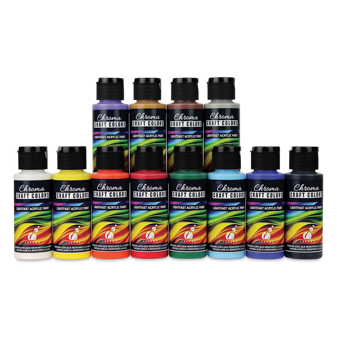 Open in modal - Chroma Craft Colors Acrylic Paints - Basic Colors, Set of 12, 2 oz