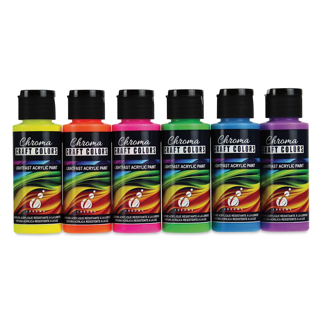 Open in modal - Chroma Craft Colors Acrylic Paints - Neon Colors, Set of 6, 2 oz