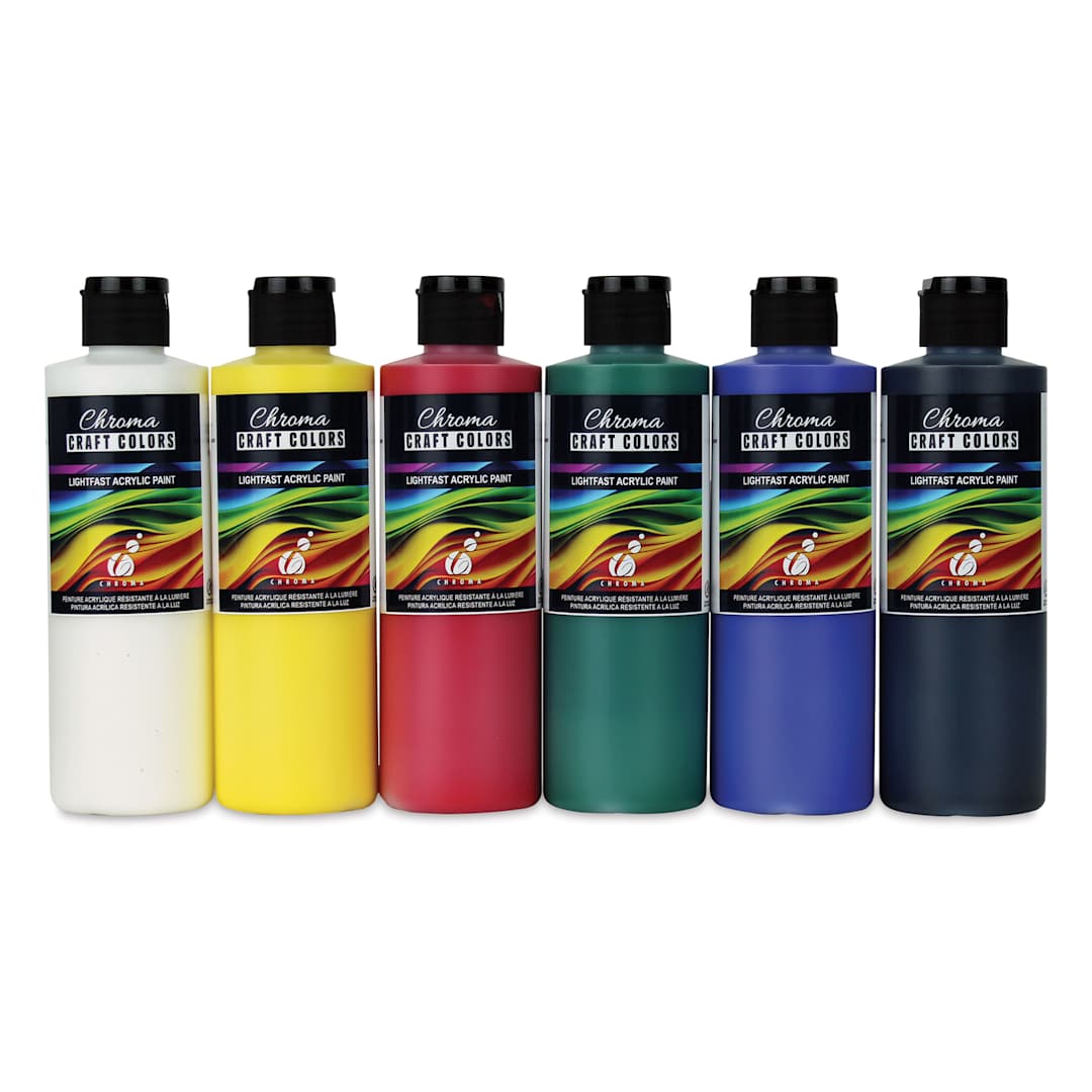Open in modal - Chroma Craft Colors Acrylic Paints - Basic Colors, Set of 6, 8 oz