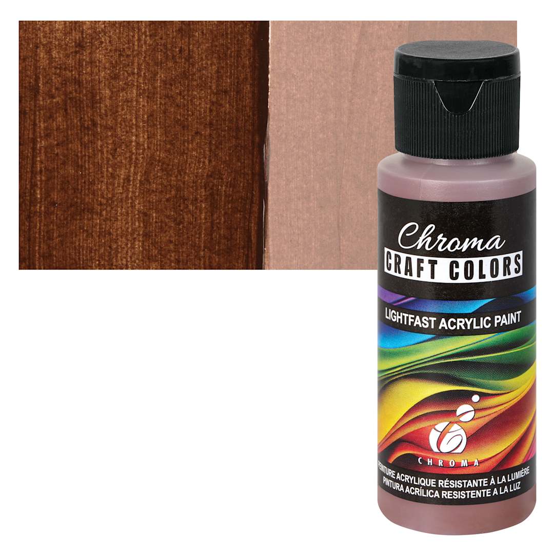 Open in modal - Chroma Craft Colors Acrylic Paint - Root Beer, swatch and bottle