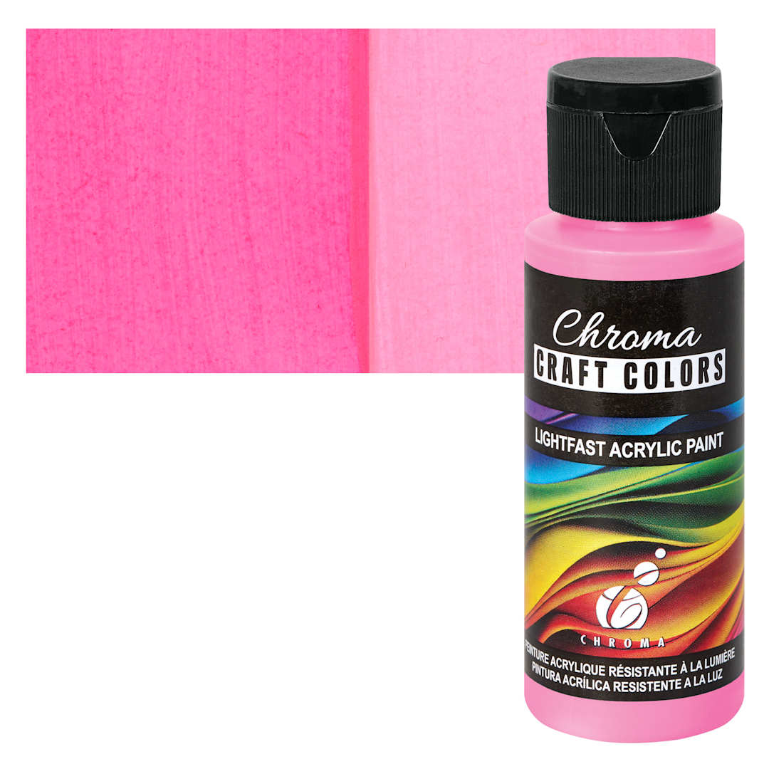 Open in modal - Chroma Craft Colors Acrylic Paint - Neon Crave the Rave Pink, swatch and bottle