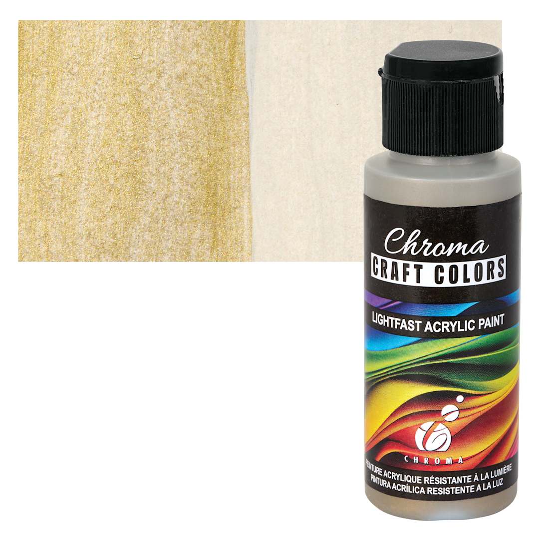Open in modal - Chroma Craft Colors Acrylic Paint - Metallic Ancient Shield, swatch and bottle