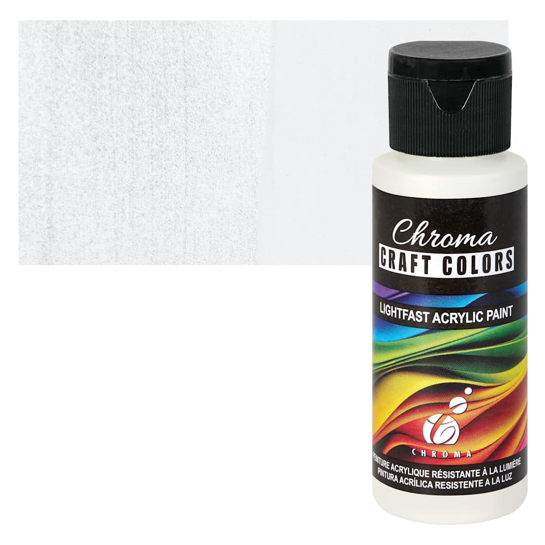 Open in modal - Chroma Craft Colors Acrylic Paint - Metallic Glistening Snow, swatch and bottle