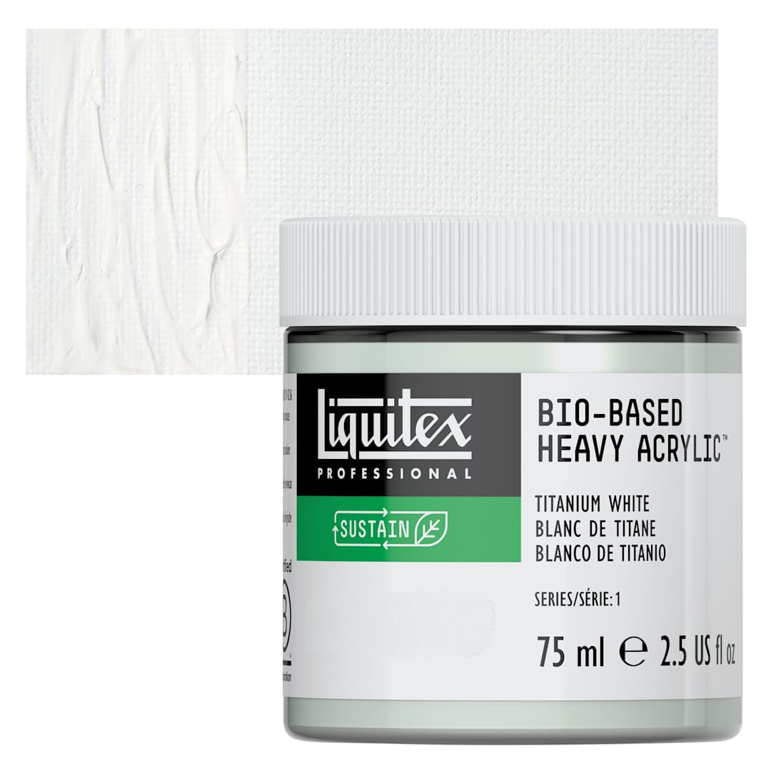 Open in modal - Liquitex Bio-Based Heavy Acrylic Paint - Titanium White, 75 ml jar and swatch