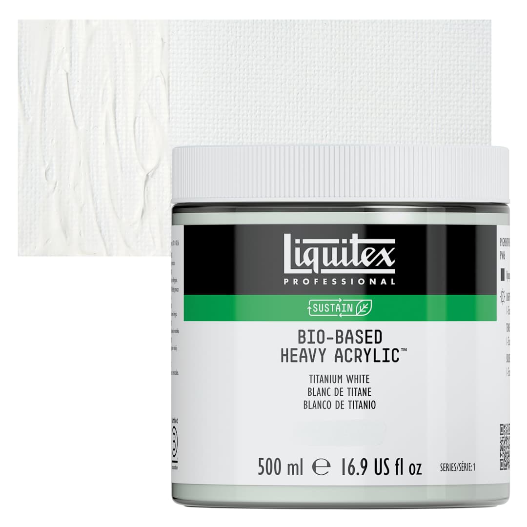 Open in modal - Liquitex Bio-Based Heavy Acrylic Paint - Titanium White, 500 ml jar and swatch