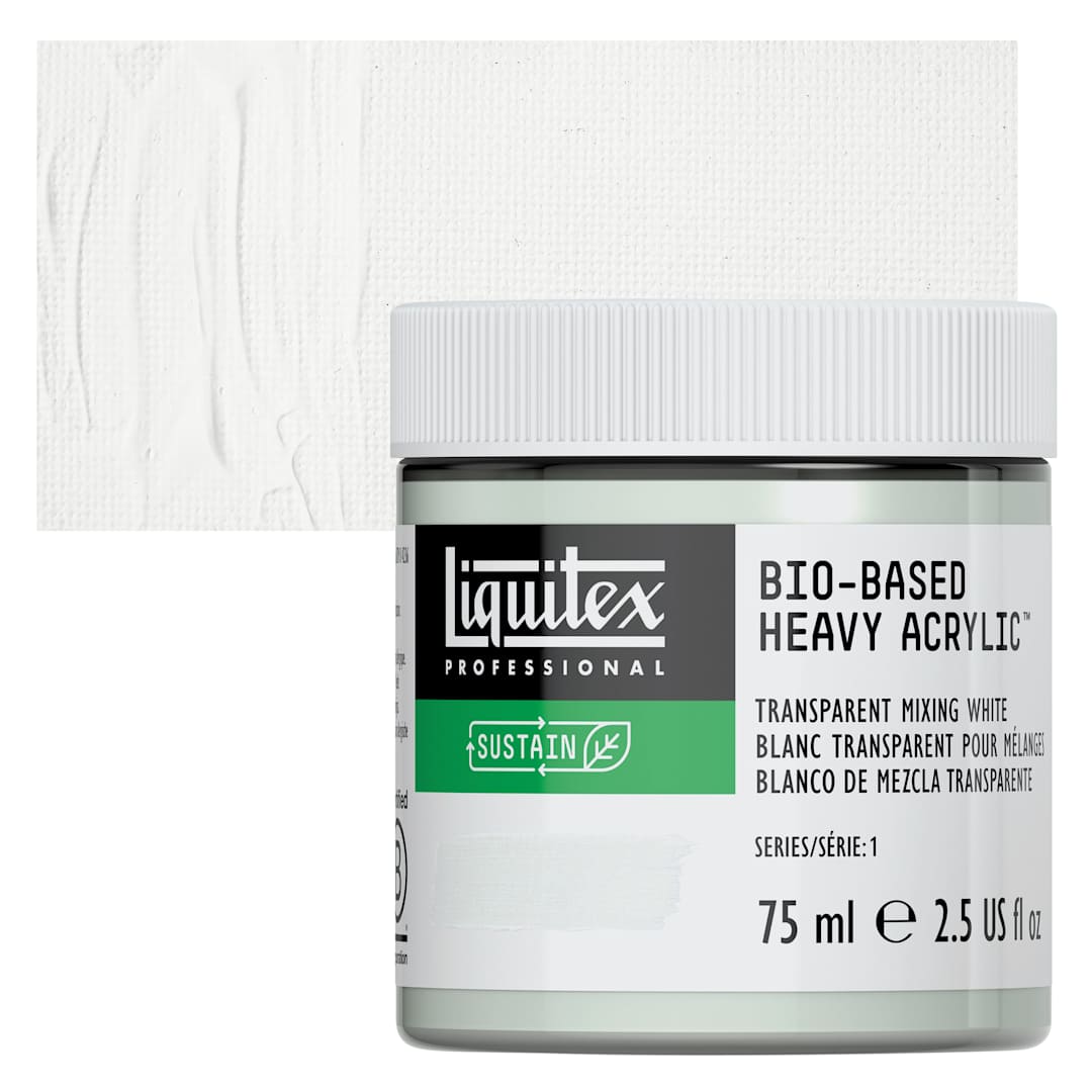 Open in modal - Liquitex Bio-Based Heavy Acrylic Paint - Transparent Mixing White, 75 ml jar and swatch