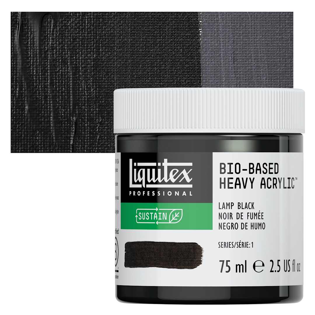 Open in modal - Liquitex Bio-Based Heavy Acrylic Paint - Lamp Black, 75 ml jar and swatch