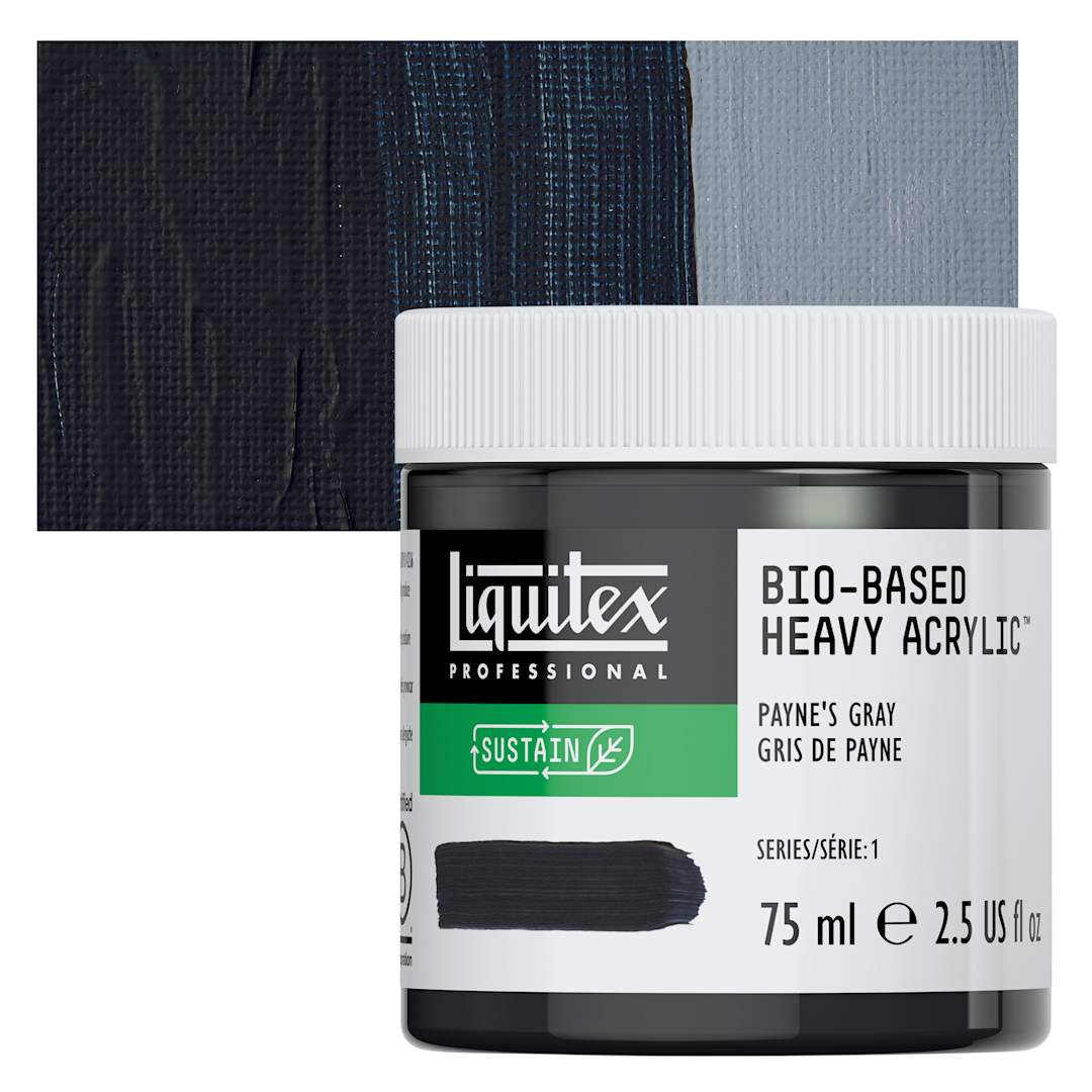 Open in modal - Liquitex Bio-Based Heavy Acrylic Paint - Payne's Gray, 75 ml jar and swatch