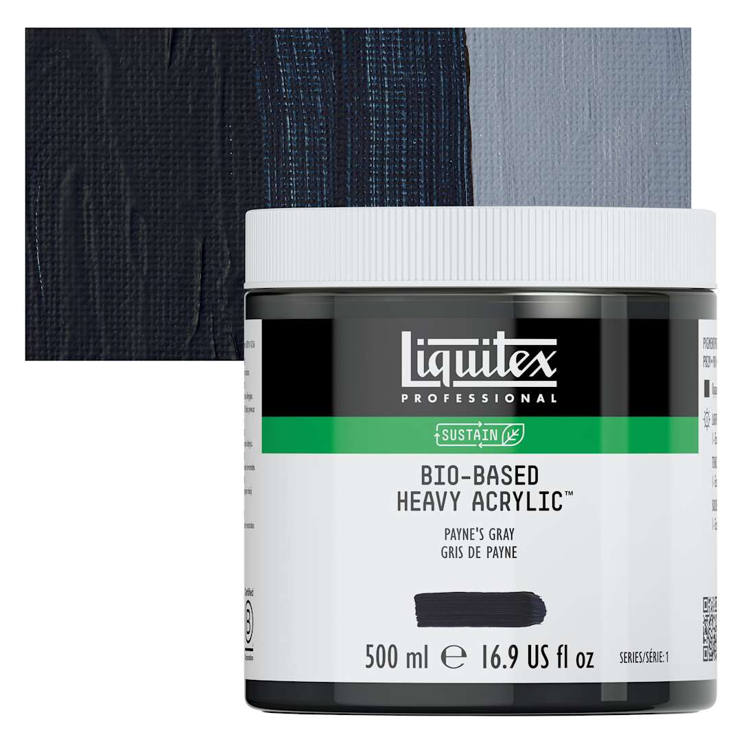 Open in modal - Liquitex Bio-Based Heavy Acrylic Paint - Payne's Gray, 500 ml jar and swatch