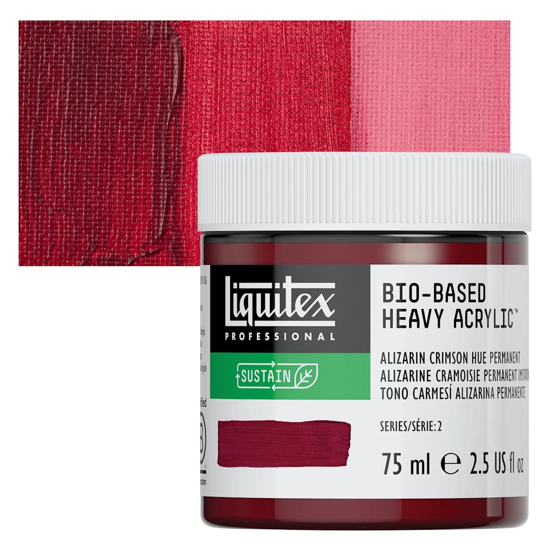 Open in modal - Liquitex Bio-Based Heavy Acrylic Paint - Alizarin Crimson Hue Permanent, 75 ml jar and swatch