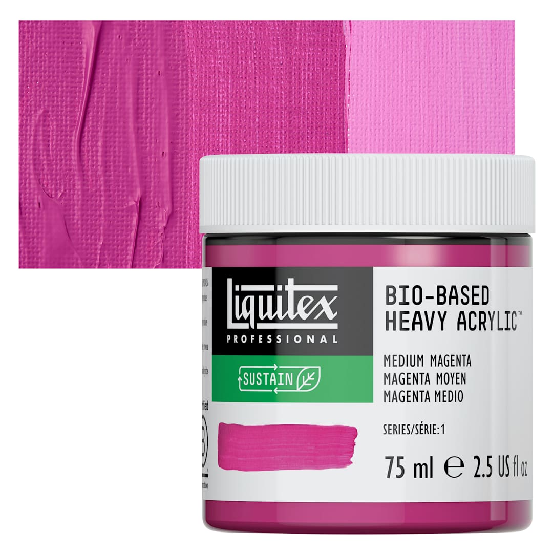 Open in modal - Liquitex Bio-Based Heavy Acrylic Paint - Medium Magenta, 75 ml jar and swatch