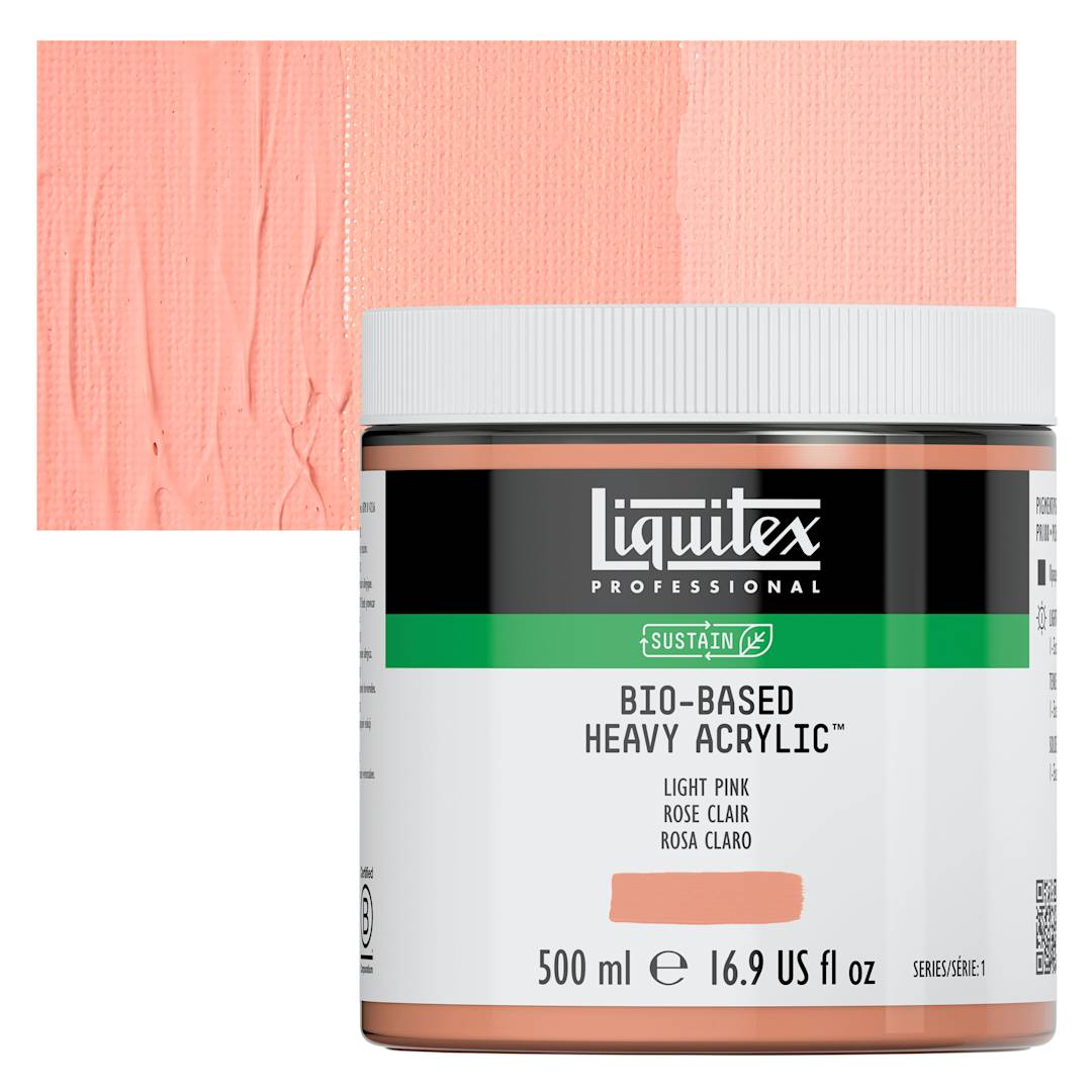 Open in modal - Liquitex Bio-Based Heavy Acrylic Paint - Light Pink, 500 ml jar and swatch