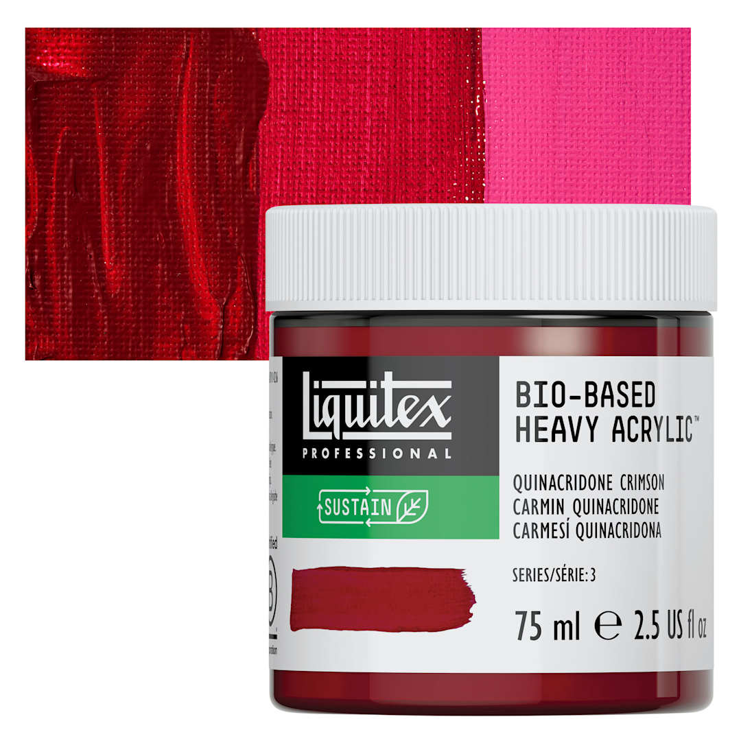 Open in modal - Liquitex Bio-Based Heavy Acrylic Paint - Quinacridone Crimson, 75 ml jar and swatch
