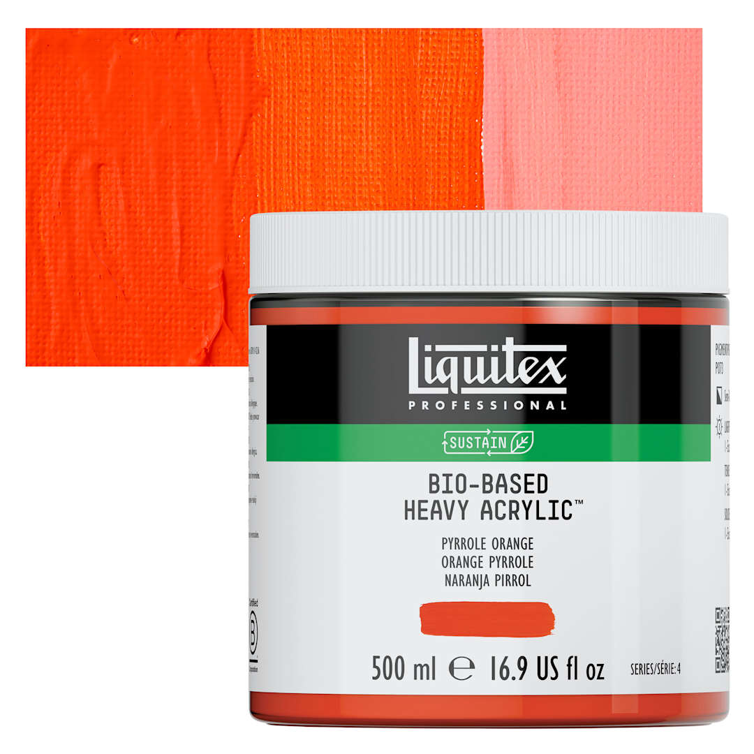 Open in modal - Liquitex Bio-Based Heavy Acrylic Paint - Pyrrole Orange, 500 ml jar and swatch