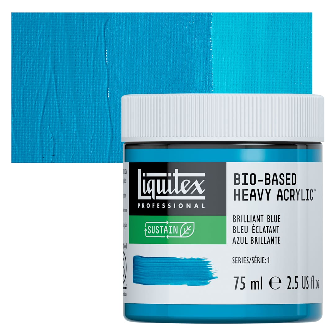 Open in modal - Liquitex Bio-Based Heavy Acrylic Paint - Brilliant Blue, 75 ml jar and swatch