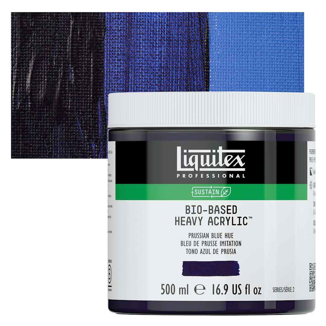 Open in modal - Liquitex Bio-Based Heavy Acrylic Paint - Prussian Blue Hue, 500 ml jar and swatch