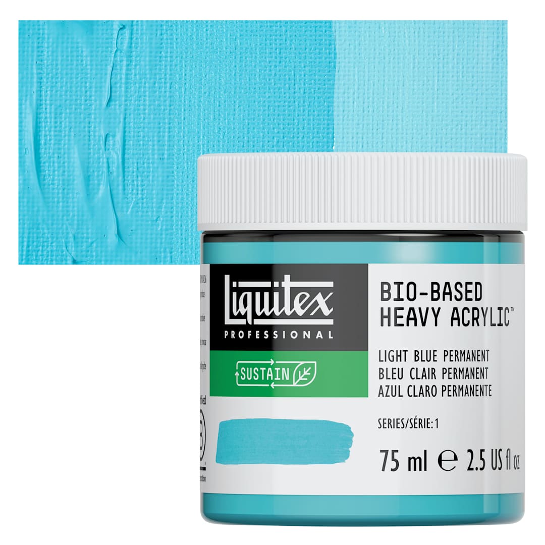 Open in modal - Liquitex Bio-Based Heavy Acrylic Paint - Light Blue Permanent, 75 ml jar and swatch