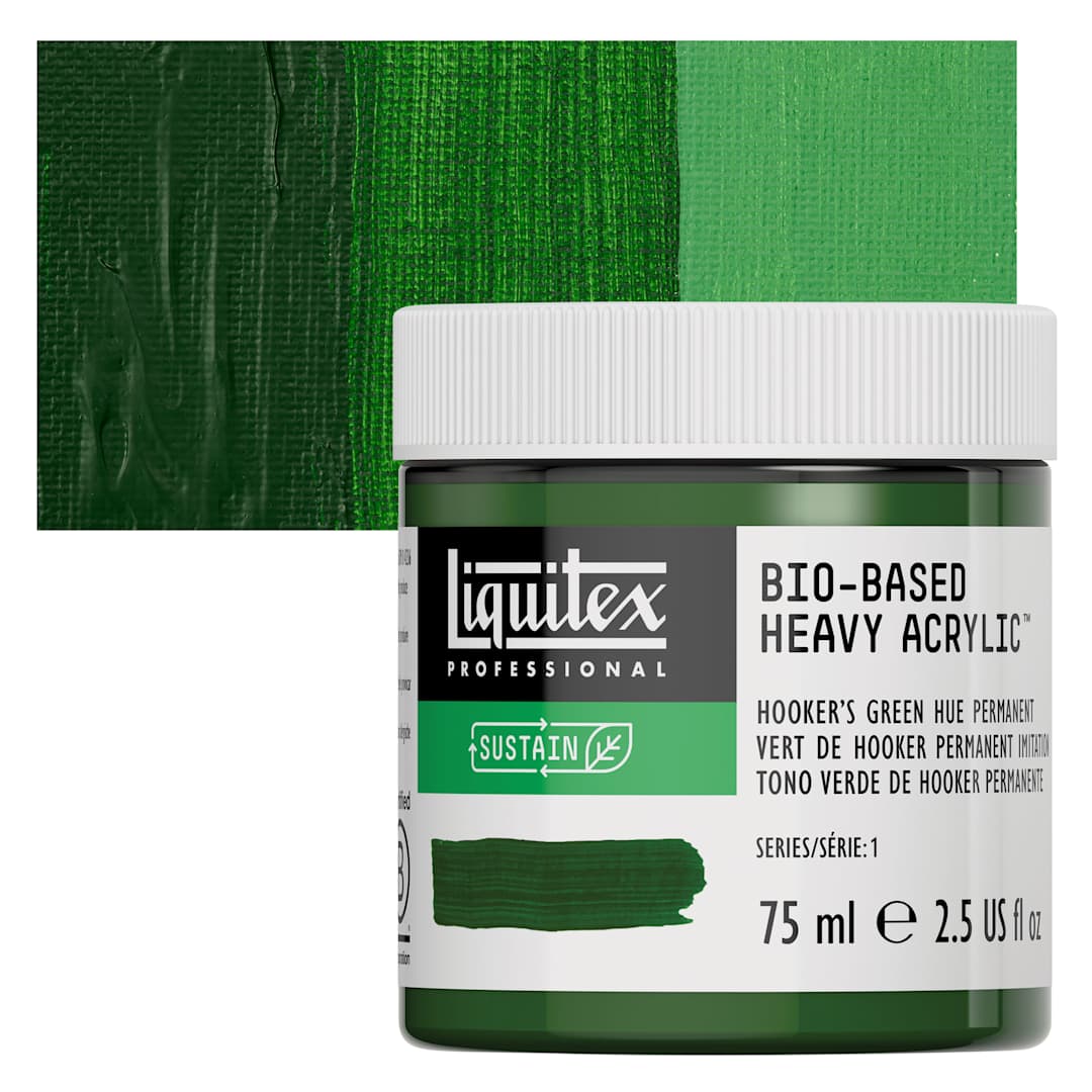 Open in modal - Liquitex Bio-Based Heavy Acrylic Paint - Hooker's Green Hue Permanent, 75 ml jar and swatch