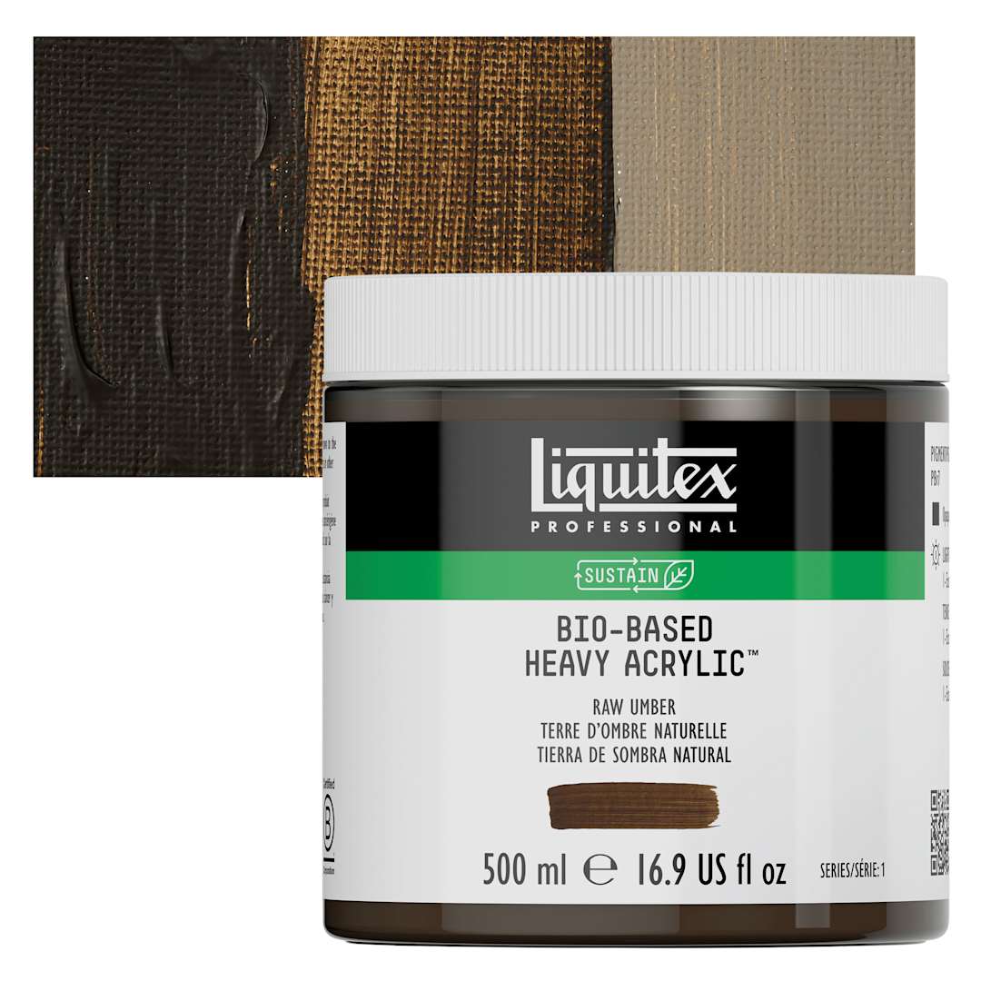 Open in modal - Liquitex Bio-Based Heavy Acrylic Paint - Raw Umber, 500 ml jar and swatch