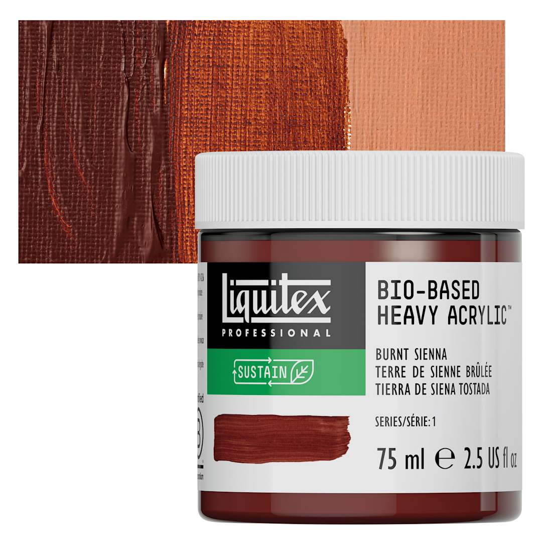 Open in modal - Liquitex Bio-Based Heavy Acrylic Paint - Burnt Sienna, 75 ml jar and swatch