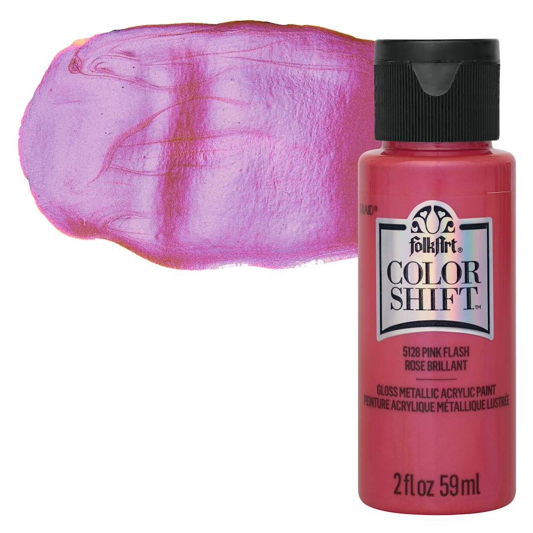 Open in modal - FolkArt Color Shift Paint - Pink Flash, 2 oz, bottle with swatch