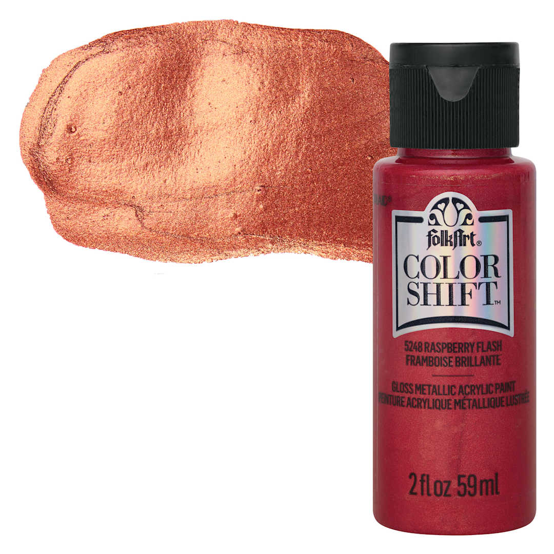 Open in modal - FolkArt Color Shift Paint - Raspberry Flash, 2 oz, bottle with swatch