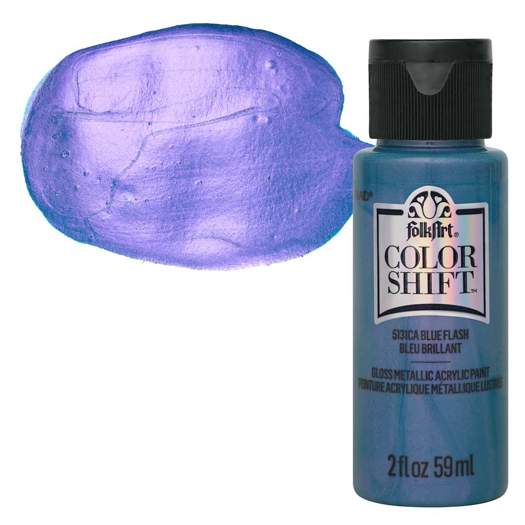Open in modal - FolkArt Color Shift Paint - Blue Flash, 2 oz, bottle with swatch