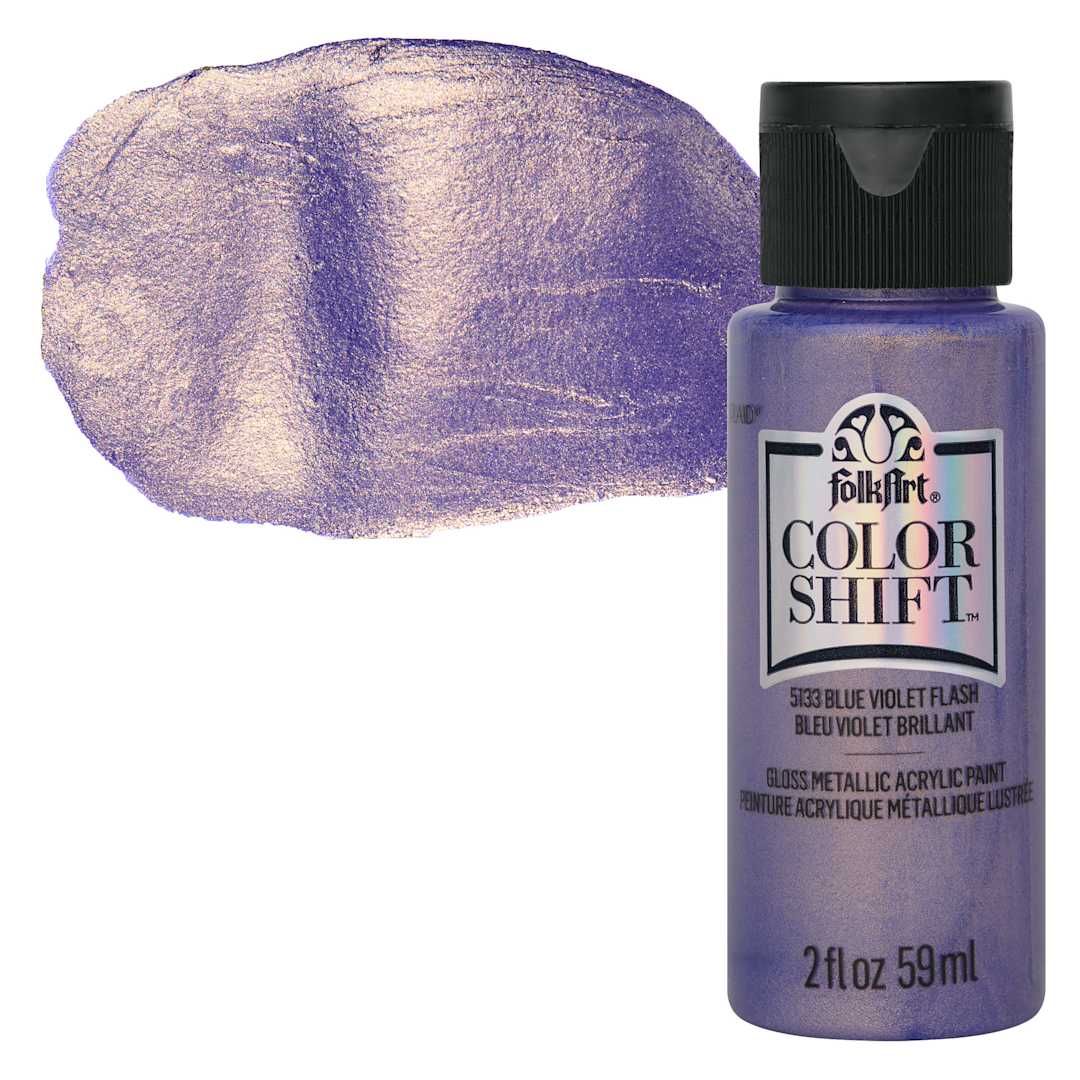 Open in modal - FolkArt Color Shift Paint - Blue Violet Flash, 2 oz, bottle with swatch