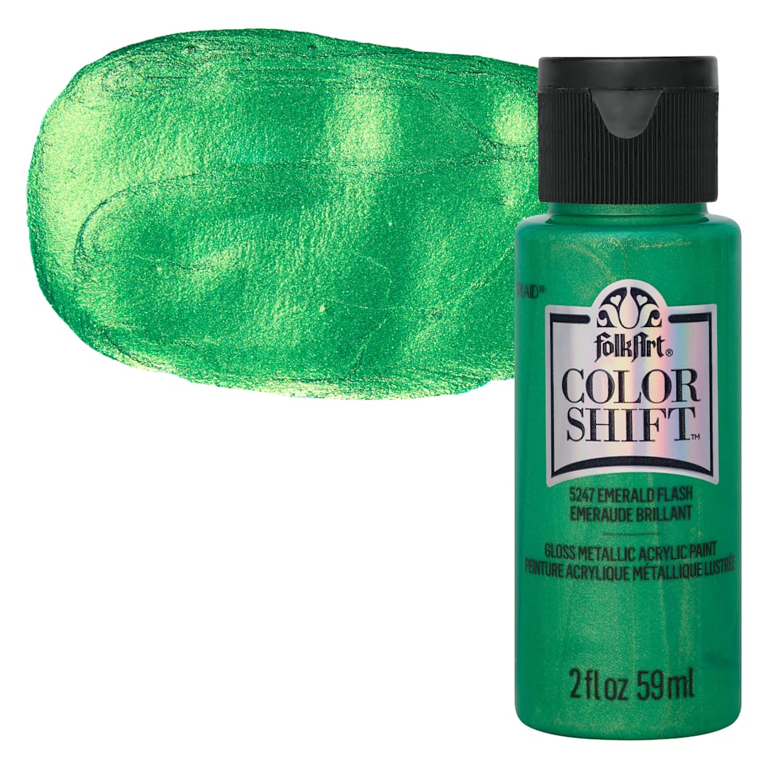 Open in modal - FolkArt Color Shift Paint - Emerald Flash, 2 oz, bottle with swatch