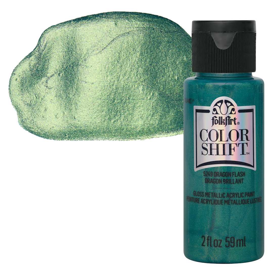 Open in modal - FolkArt Color Shift Paint - Dragon Flash, 2 oz, bottle with swatch