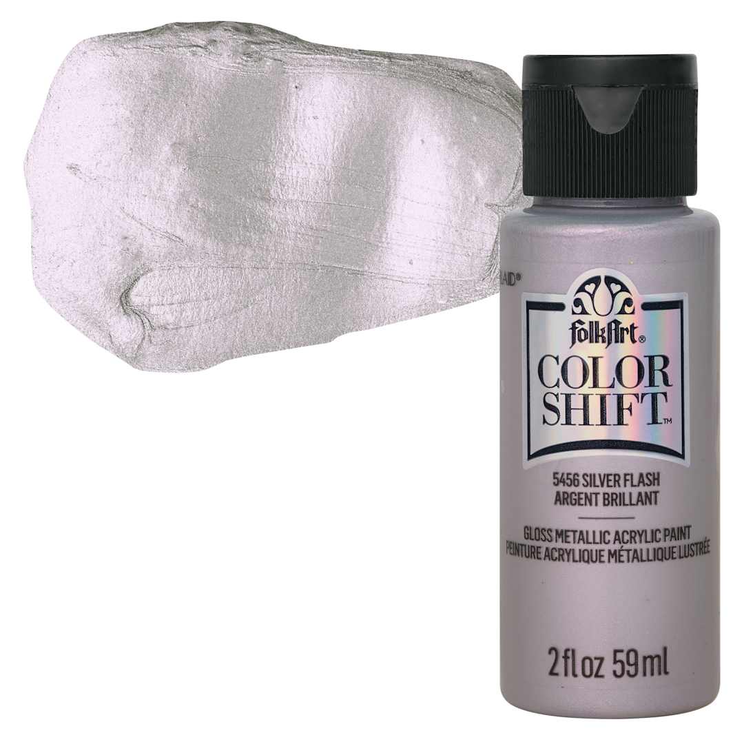 Open in modal - FolkArt Color Shift Paint - Silver Flash, 2 oz, bottle with swatch