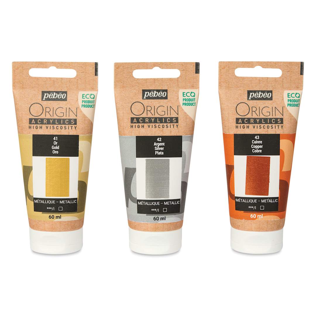 Open in modal - Pebeo Origin Acrylic Paints - Set of 3, Metallic, 60 ml