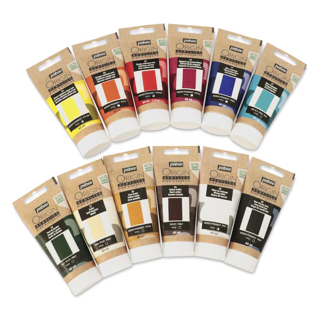 Open in modal - Pebeo Origin Acrylic Paints - Set of 12, Essential Colors, 60 ml Tubes