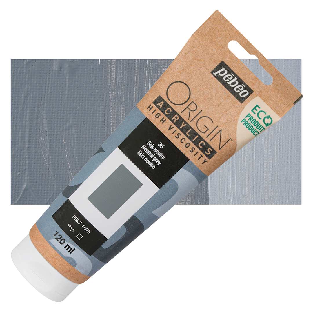 Open in modal - Pebeo Origin Acrylic Paint - Neutral Grey, 120 ml tube and swatch