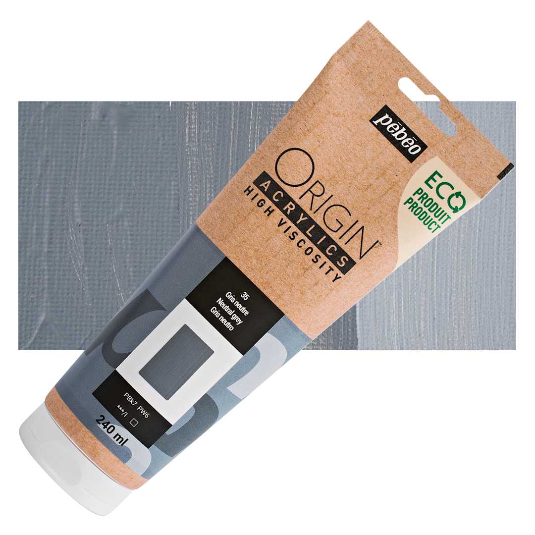 Open in modal - Pebeo Origin Acrylic Paint - Neutral Grey, 240 ml tube and swatch