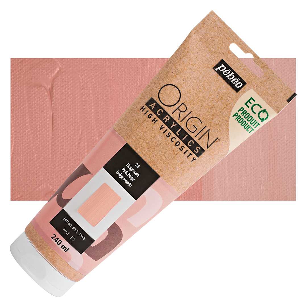 Open in modal - Pebeo Origin Acrylic Paint - Pink Beige, 240 ml tube and swatch
