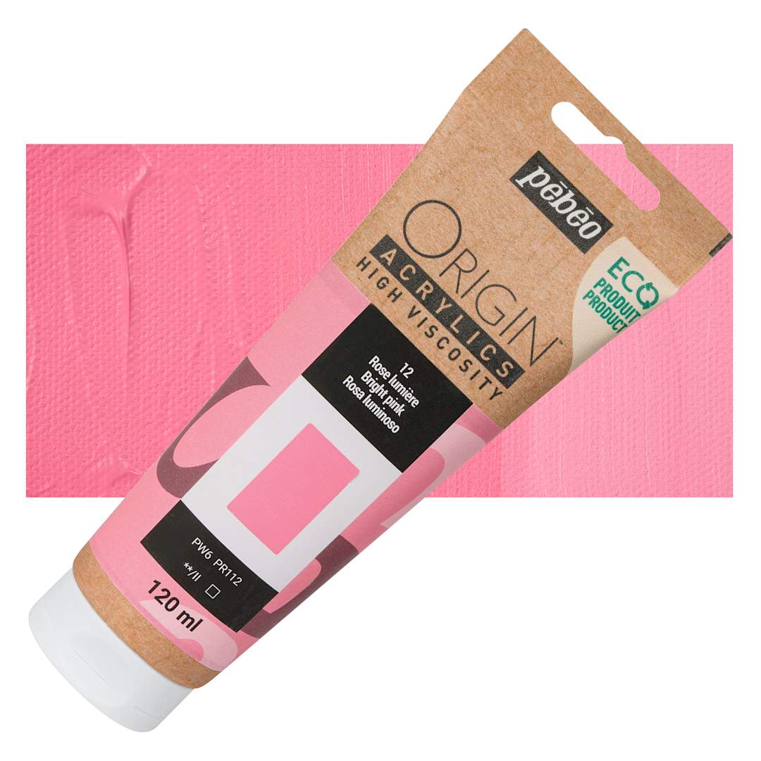 Open in modal - Pebeo Origin Acrylic Paint - Bright Pink, 120 ml tube and swatch