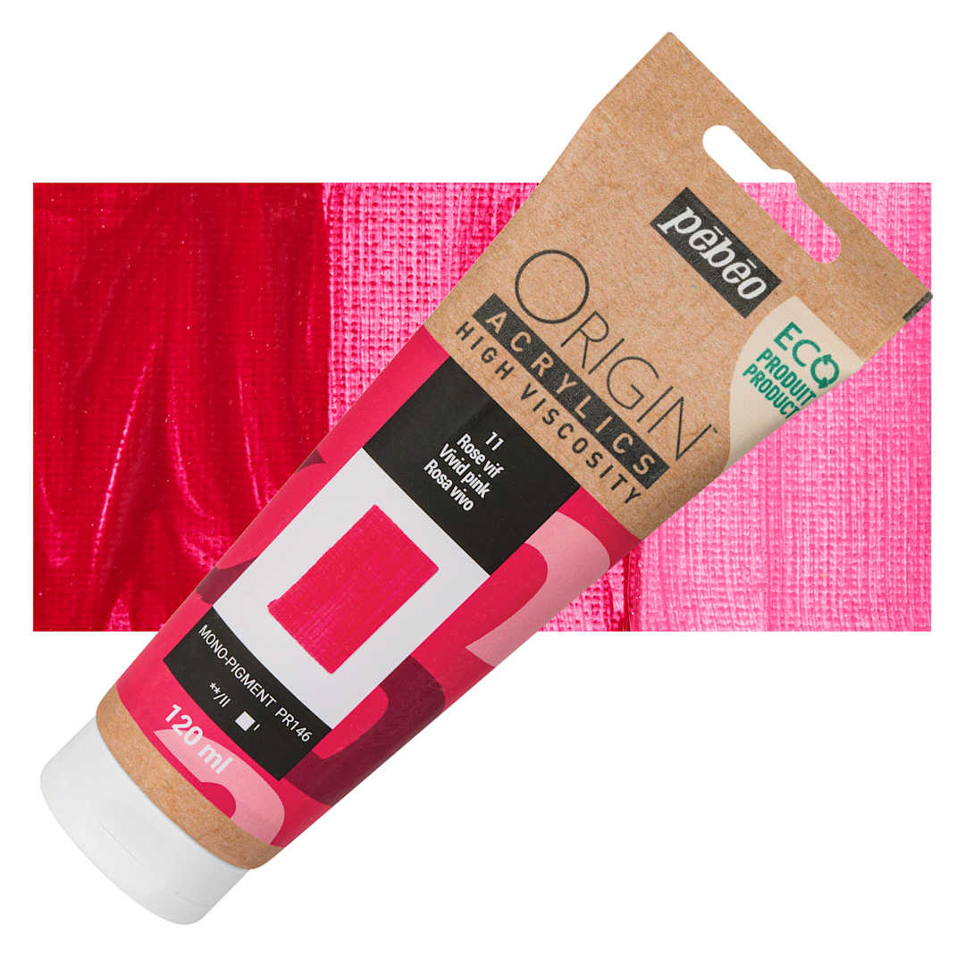 Open in modal - Pebeo Origin Acrylic Paint - Vivid Pink, 120 ml tube and swatch