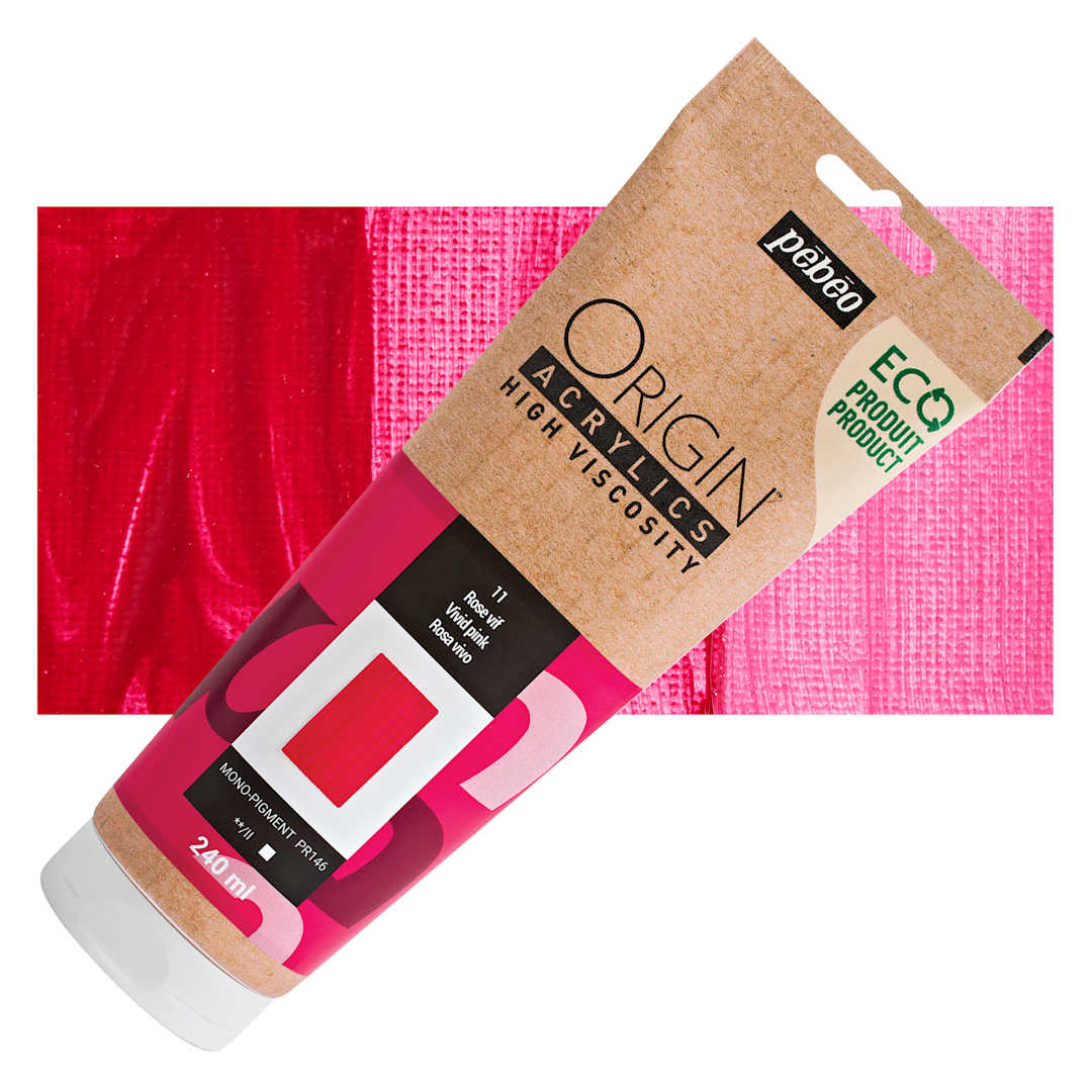 Open in modal - Pebeo Origin Acrylic Paint - Vivid Pink, 240 ml tube and swatch