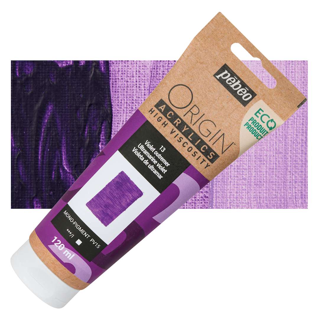 Open in modal - Pebeo Origin Acrylic Paint - Ultramarine Violet, 120 ml tube and swatch