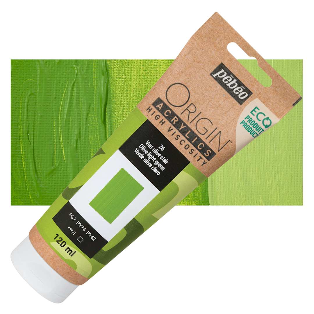 Open in modal - Pebeo Origin Acrylic Paint - Light Olive Green, 120 ml tube and swatch