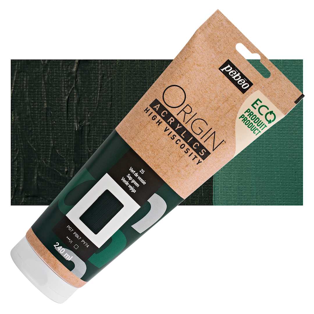 Open in modal - Pebeo Origin Acrylic Paint - Sap Green, 240 ml tube and swatch