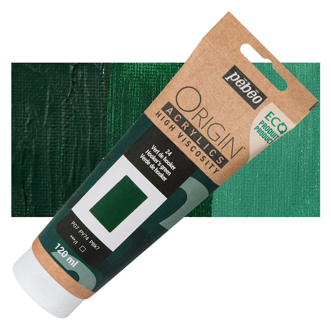 Open in modal - Pebeo Origin Acrylic Paint - Hooker's Green, 120 ml tube and swatch