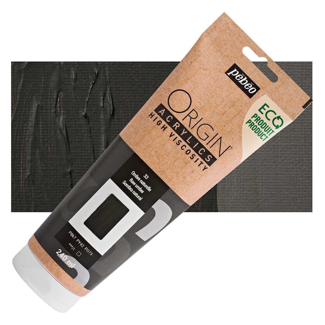 Open in modal - Pebeo Origin Acrylic Paint - Raw Umber, 240 ml tube and swatch