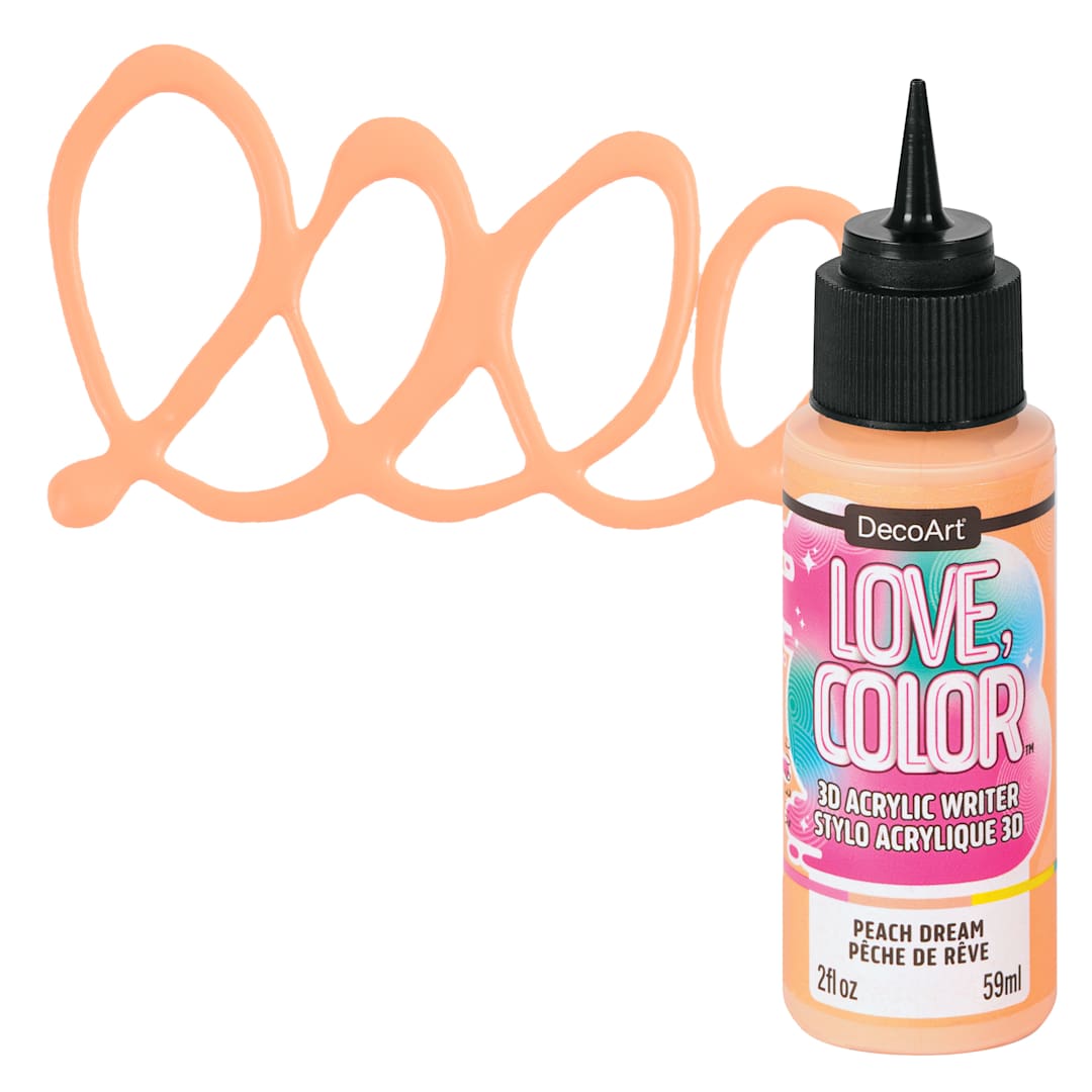 Open in modal - DecoArt Love, Color 3D Acrylic Writer - Peach Dream, 2 oz bottle and swatch