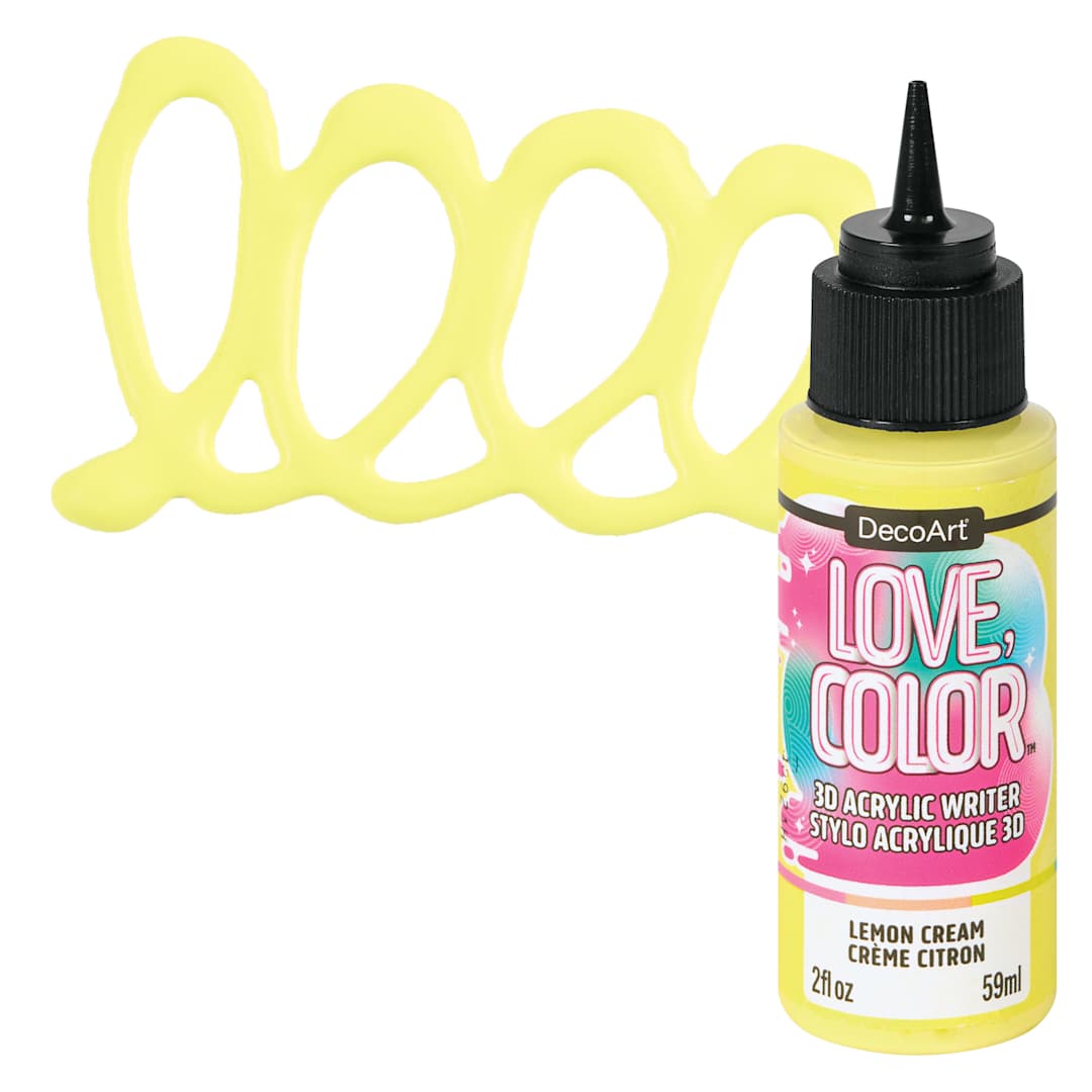 Open in modal - DecoArt Love, Color 3D Acrylic Writer - Lemon Cream, 2 oz bottle and swatch