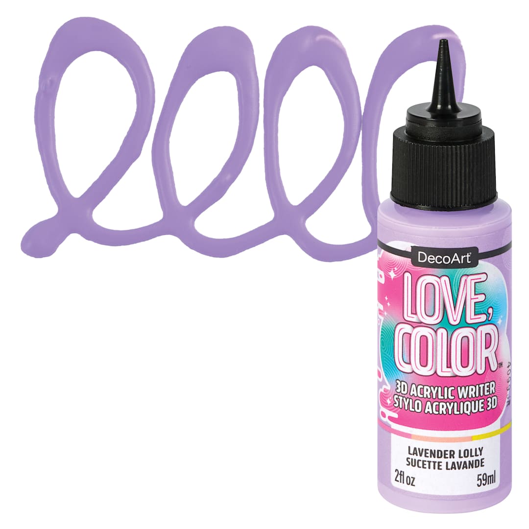 Open in modal - DecoArt Love, Color 3D Acrylic Writer - Lavender Lolly, 2 oz bottle and swatch