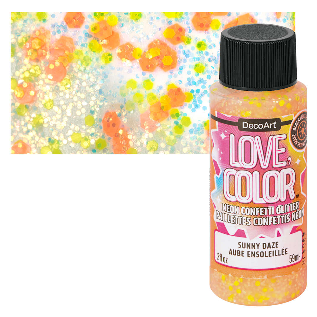 Open in modal - DecoArt Love, Color Neon Confetti Glitter Acrylic Paint - Sunny Daze, 2 oz