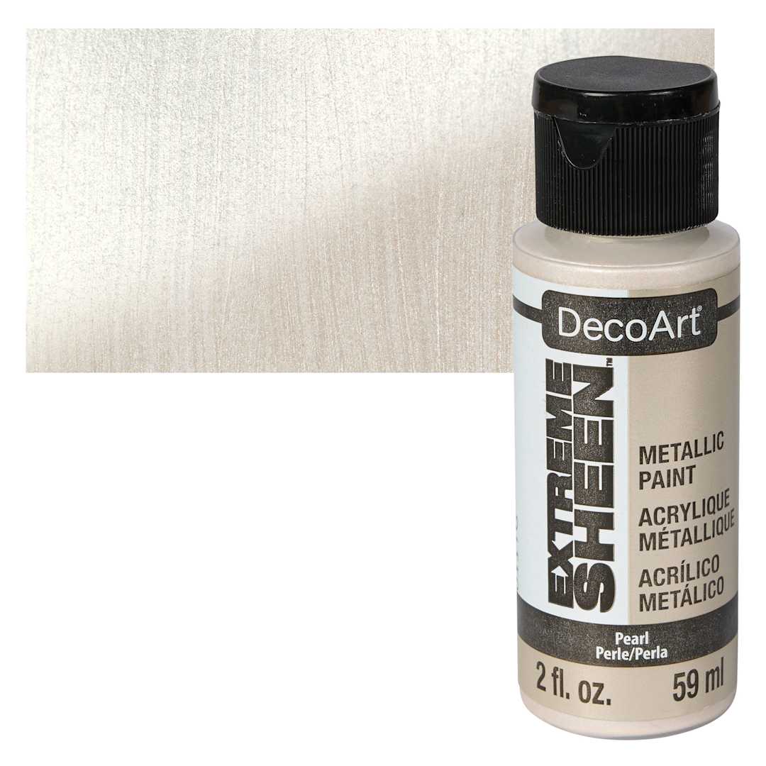 Open in modal - DecoArt Extreme Sheen Metallic Acrylic Paint - Pearl, 2 oz bottle and swatch